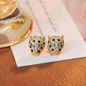 PANTHER GOLD HEAD CRystal STUD EARRINGS